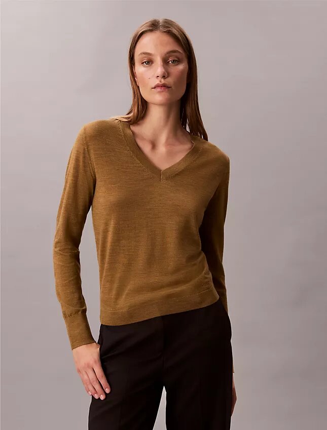 Pulover cu guler în V din lână merino Pulover cu guler în V din lână merino