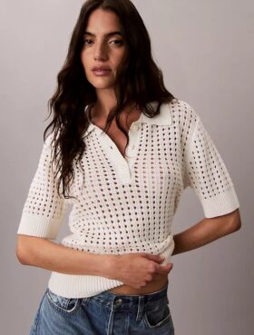 Pulover cu guler polo cu tricotaj deschis