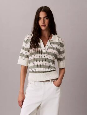 Pulover cu guler polo cu tricotaj deschis