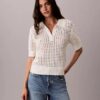 Pulover cu guler polo cu tricotaj deschis