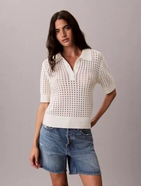 Pulover cu guler polo cu tricotaj deschis