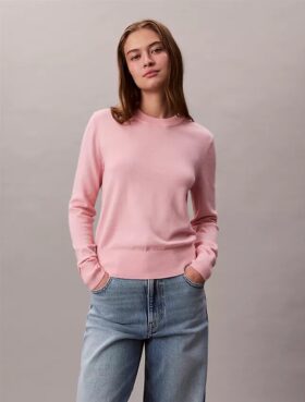 Pulover cu guler rotund din amestec de lână merino extrafină