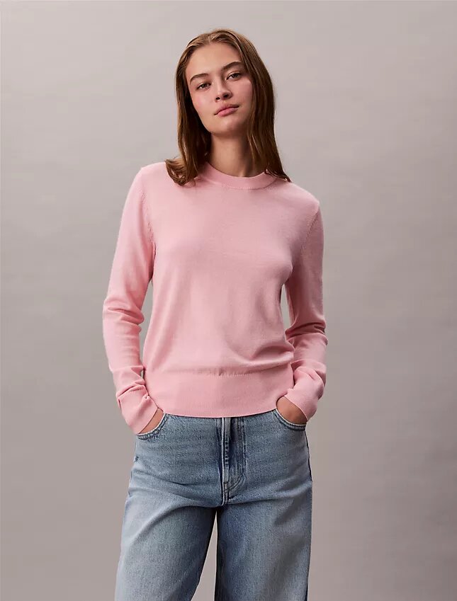 Pulover cu guler rotund din amestec de lână merino extrafină Pulover cu guler rotund din amestec de lână merino extrafină