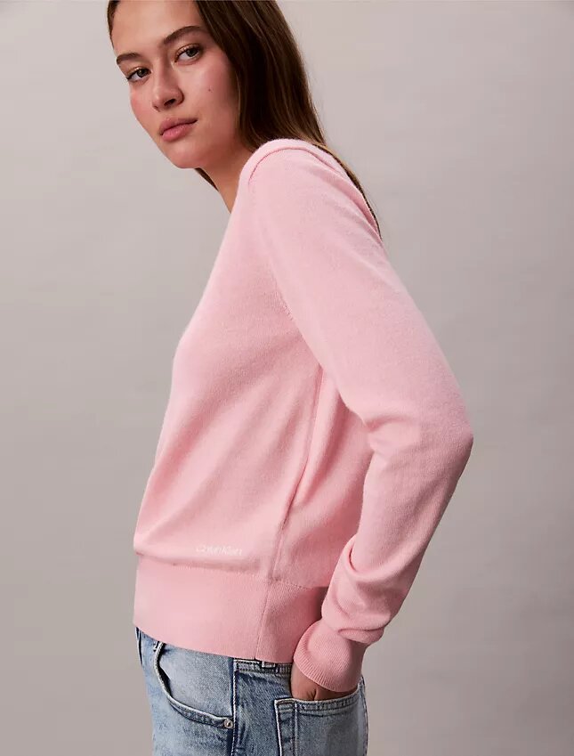 Pulover cu guler rotund din amestec de lână merino extrafină Pulover cu guler rotund din amestec de lână merino extrafină