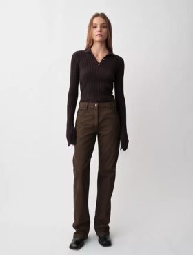 Pulover polo cu nervuri, culoare chihlimbar