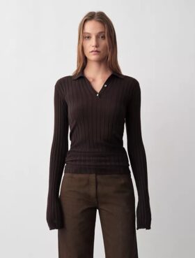 Pulover polo cu nervuri, culoare chihlimbar