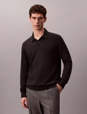 Pulover polo din amestec de lână merino extra fină