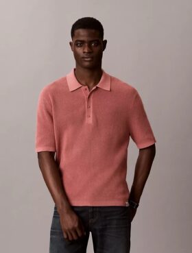 Pulover polo din bumbac cu textură waffle