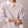Pulover polo din bumbac neted, cu textură tip waffle Pulover polo din bumbac neted, cu textură tip waffle