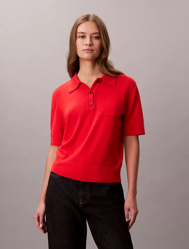 Pulover polo din lână merino Pulover polo din lână merino