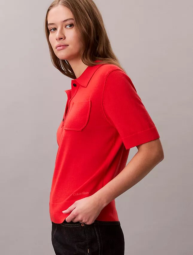 Pulover polo din lână merino Pulover polo din lână merino
