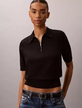 Pulover polo din tricot relaxat