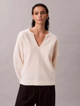 Pulover relaxat cu guler în V din lână merino Pulover relaxat cu guler în V din lână merino