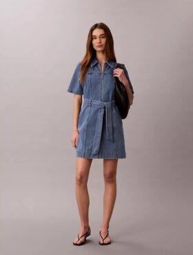 Rochie-cămașă din denim cu curea