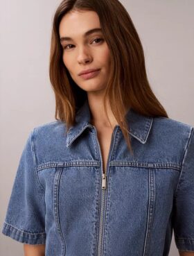 Rochie-cămașă din denim cu curea