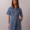 Rochie-cămașă din denim cu curea Rochie-cămașă din denim cu curea
