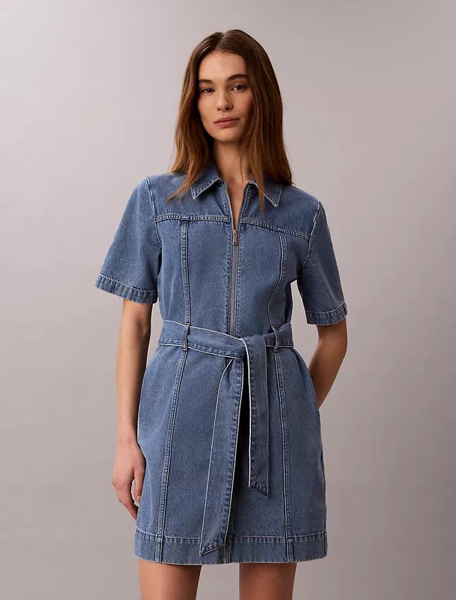 Rochie-cămașă din denim cu curea Rochie-cămașă din denim cu curea