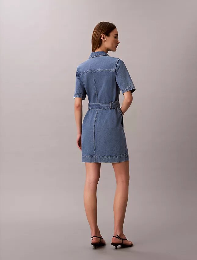 Rochie-cămașă din denim cu curea Rochie-cămașă din denim cu curea