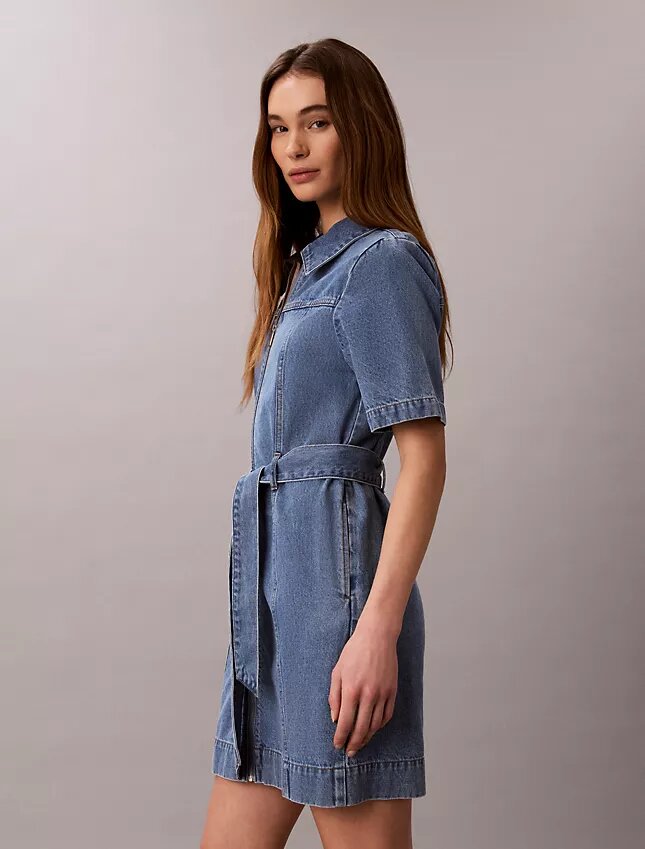 Rochie-cămașă din denim cu curea Rochie-cămașă din denim cu curea