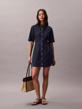 Rochie din denim cu mâneci scurte
