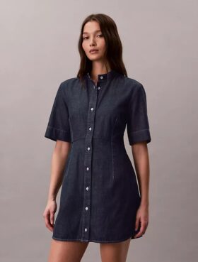 Rochie din denim cu mâneci scurte