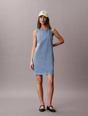 Rochie dreaptă din denim cu decolteu în V