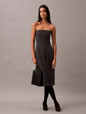 Rochie fără bretele din amestec de lână periată