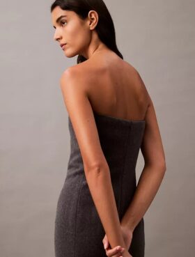 Rochie fără bretele din amestec de lână periată