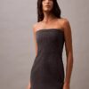 Rochie fără bretele din amestec de lână periată