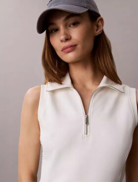 Rochie fără mâneci din French Terry cu fermoar de 1/4