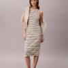 Rochie midi cu dungi și tricot cu nervuri Monologo Rochie midi cu dungi și tricot cu nervuri Monologo