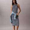 Rochie midi cu dungi și tricot cu nervuri Monologo Rochie midi cu dungi și tricot cu nervuri Monologo
