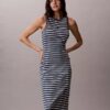 Rochie midi cu dungi și tricot cu nervuri Monologo Rochie midi cu dungi și tricot cu nervuri Monologo
