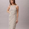 Rochie midi cu dungi și tricot cu nervuri Monologo Rochie midi cu dungi și tricot cu nervuri Monologo