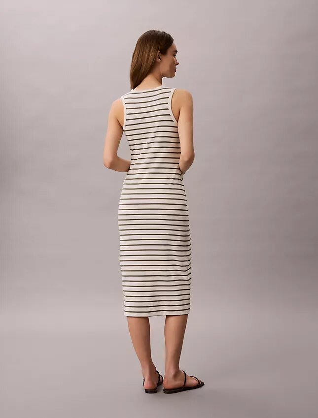 Rochie midi cu dungi și tricot cu nervuri Monologo Rochie midi cu dungi și tricot cu nervuri Monologo