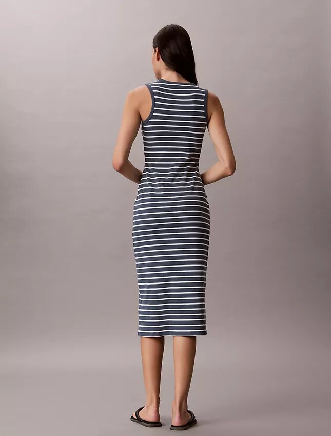 Rochie midi cu dungi și tricot cu nervuri Monologo Rochie midi cu dungi și tricot cu nervuri Monologo