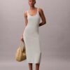 Rochie midi din amestec de in, cu decolteu rotund Rochie midi din amestec de in, cu decolteu rotund