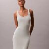 Rochie midi din amestec de in, cu decolteu rotund Rochie midi din amestec de in, cu decolteu rotund