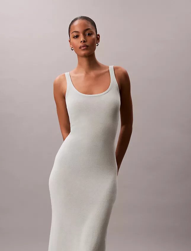 Rochie midi din amestec de in, cu decolteu rotund Rochie midi din amestec de in, cu decolteu rotund