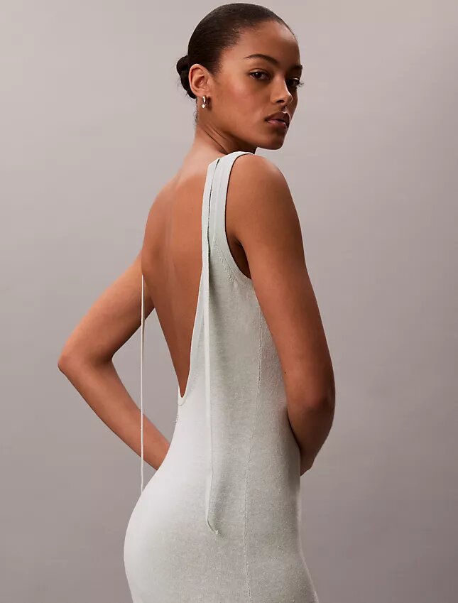 Rochie midi din amestec de in, cu decolteu rotund Rochie midi din amestec de in, cu decolteu rotund