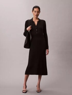 Rochie midi din bumbac neted cu nervuri