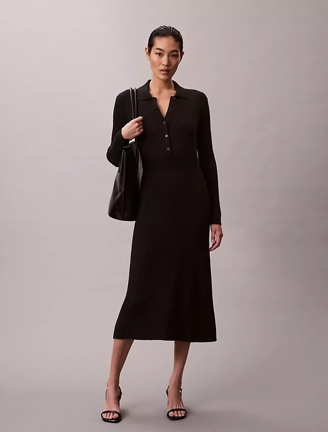 Rochie midi din bumbac neted cu nervuri Rochie midi din bumbac neted cu nervuri