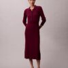 Rochie midi din bumbac neted cu nervuri Rochie midi din bumbac neted cu nervuri