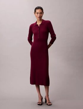 Rochie midi din bumbac neted cu nervuri