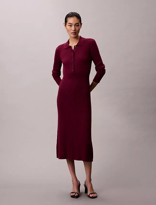 Rochie midi din bumbac neted cu nervuri Rochie midi din bumbac neted cu nervuri