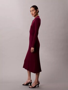 Rochie midi din bumbac neted cu nervuri