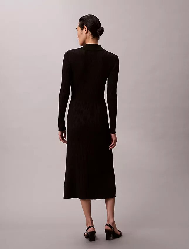 Rochie midi din bumbac neted cu nervuri Rochie midi din bumbac neted cu nervuri