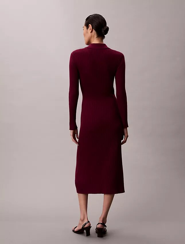 Rochie midi din bumbac neted cu nervuri Rochie midi din bumbac neted cu nervuri