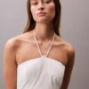 Rochie midi din bumbac twill cu gât halter