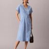 Rochie midi din poplin de bumbac cu dungi Rochie midi din poplin de bumbac cu dungi